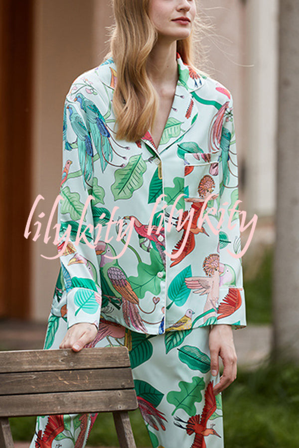 Parrot Print Home Long Sleeved Two-piece Set