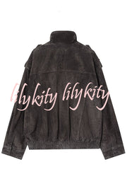 Fashionable Suede Loose Pocket Leather Jacket