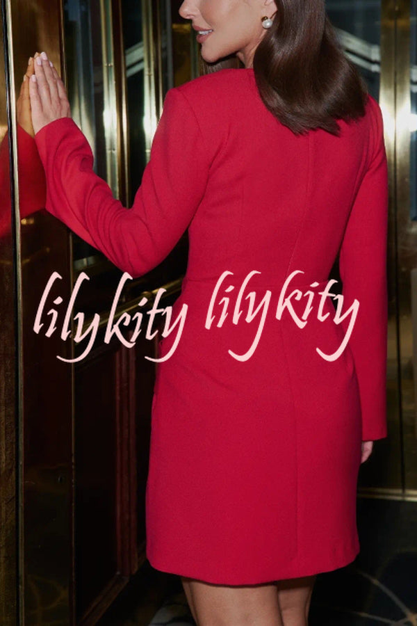 Social Season Square Neck Long Slit Neck Twist Warp Hip Mini Dress