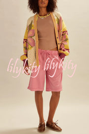 Floral Pattern Loose Long-sleeved Knitted Cardigan