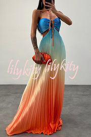 Get Ready Beautiful Gradient Print Cutout Halterneck Pleated Maxi Dress