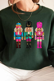 Christmas Soldier Sequin Loose Crew Neck Long Sleeve Sweatshirt