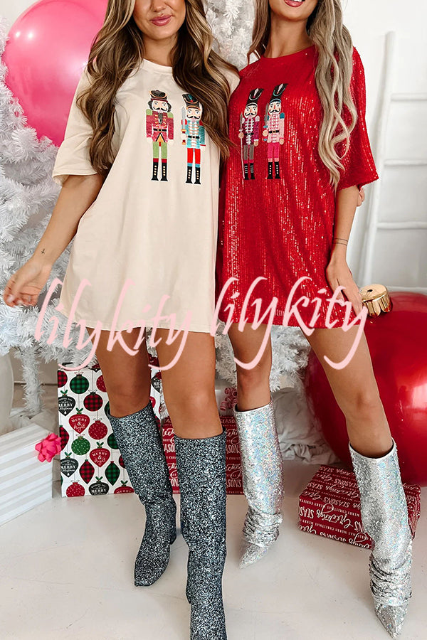 Nutcrackers for The Holidays Sequin Nutcracker T-shirt Mini Dress