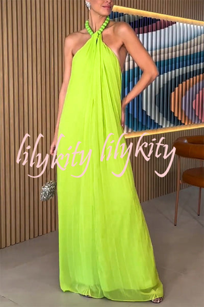 Ellise Chiffon Beads Halter Neck Backless A-line Maxi Dress