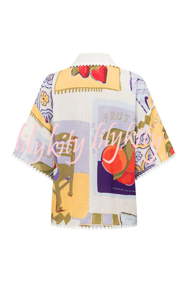 Capricci Ric Rac Trims Unique Print  Pocketed Loose Shirt and Shorts Set