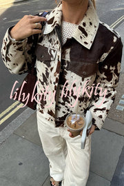 Fashionable Irregular Cow Pattern Lapel Short Jacket