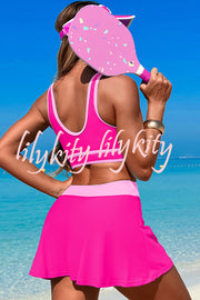 Fashion Contrast Color Stretch Sports Two-piece Bikini Swimsuit