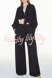 Adriano Double Button High Waist Pocketed Wide Leg Pants