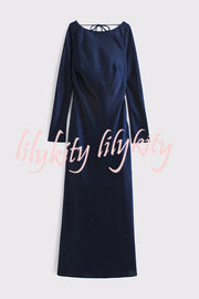 Eternal Event Satin Long Sleeve Cowl Back Slip Maxi Dress