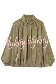 Fashion Lapel Loose Puff Long Sleeve Casual Zipper Jacket