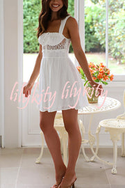 Bohemian Style Suspender Hollow Stitching Lace Up Mini Dress