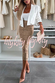 Lesia Floral Lace High Rise Slit Stretch Midi Skirt