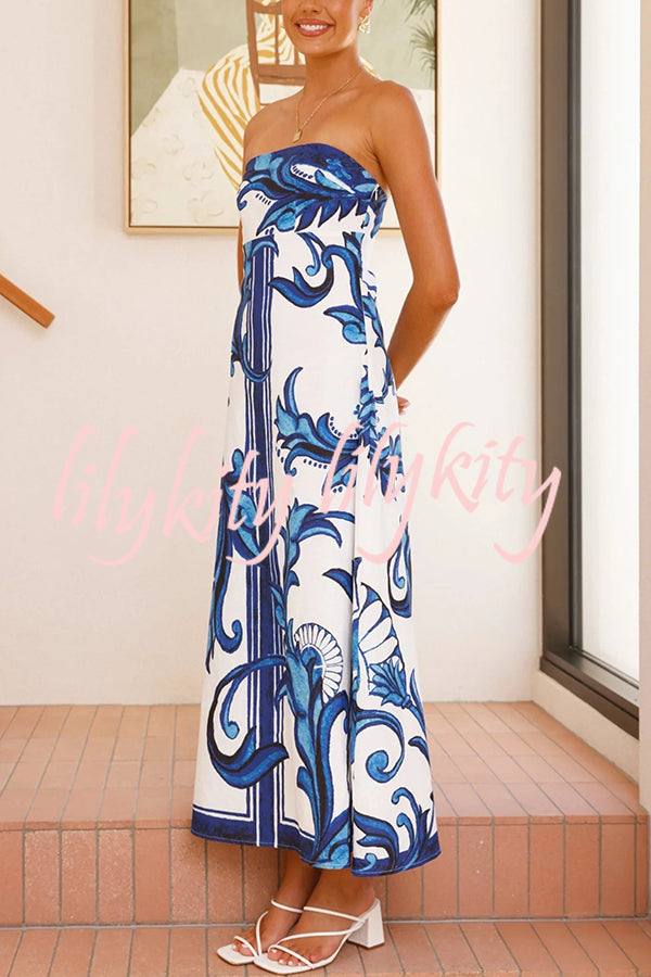 Unique Botanical Print Off-the-shoulder Fitted Maxi Dress