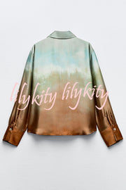 Fashionable Gradient Print Lapel Long Sleeve Casual Shirt