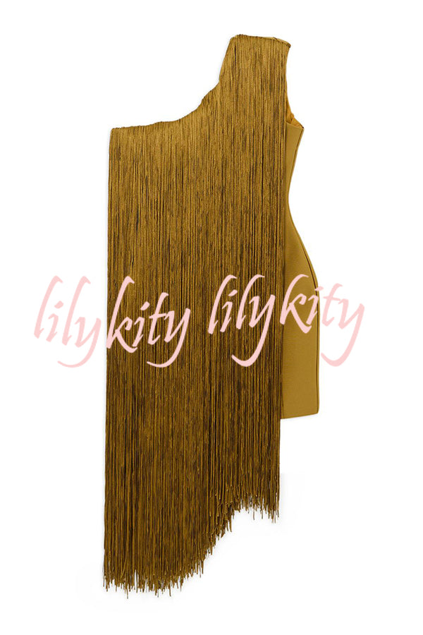 Fashion One-shoulder Slim-fit Elegant Tassel Mini Dress