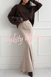 Caitlin Knit Lace Trim Patchwork Long Sleeve Back Slit Relaxed Sweater