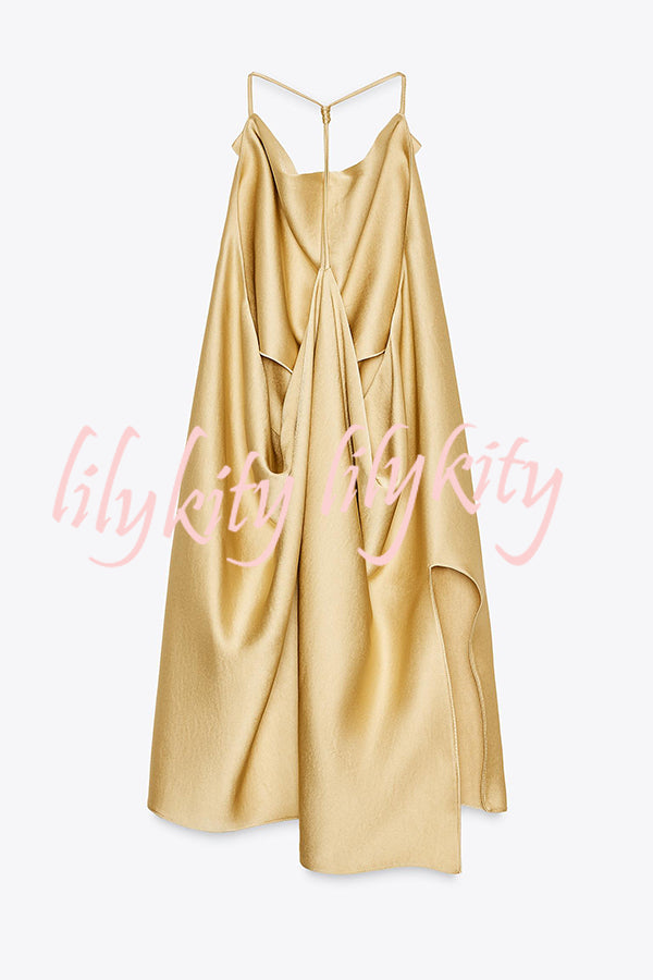 Satin Solid Color Loose Backless Casual Top