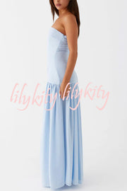 Eden Patchwork Semi-sheer Chiffon Strapless Maxi Dress