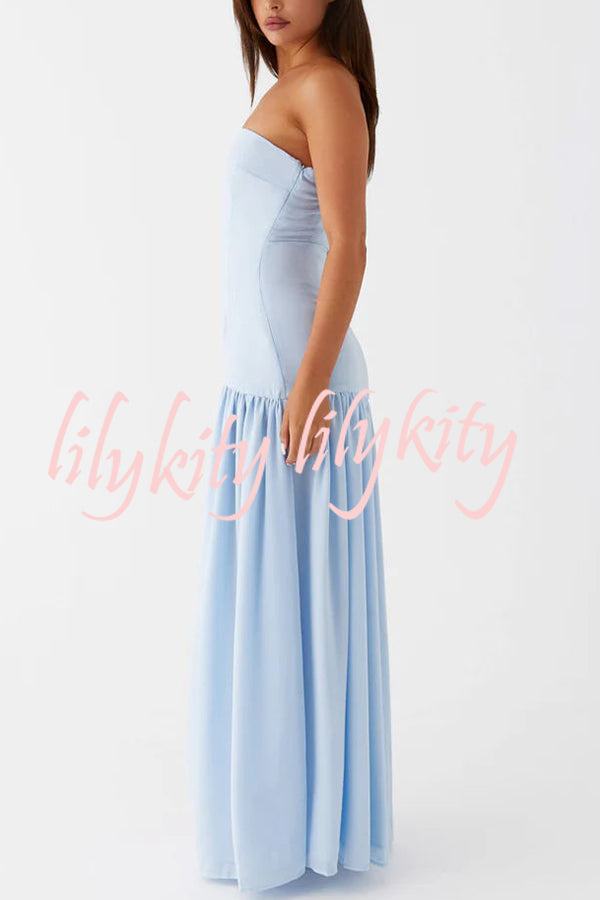 Eden Patchwork Semi-sheer Chiffon Strapless Maxi Dress