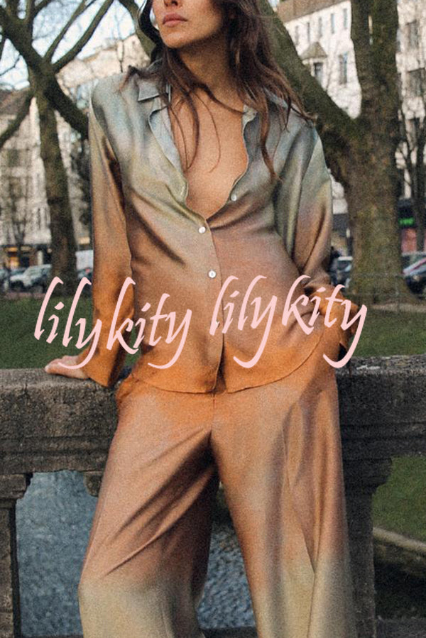 Fashionable Gradient Print Lapel Long Sleeve Casual Shirt