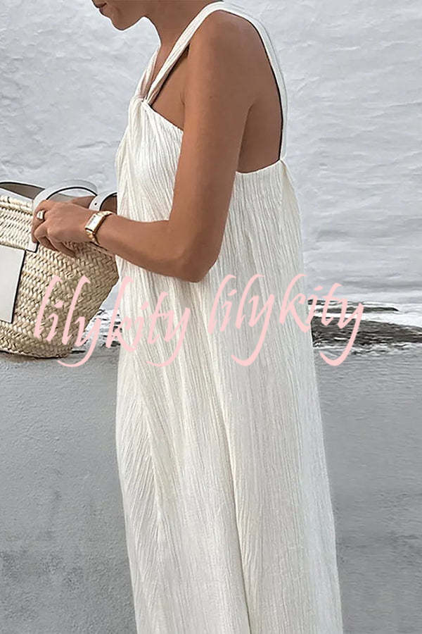 Sea angel Linen Blend Textured Fabric Halter Vacation Maxi Dress