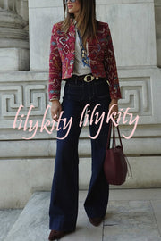 Vintage Bohemian Printed Chinese Style Buttons Long Sleeve Crop Jacket