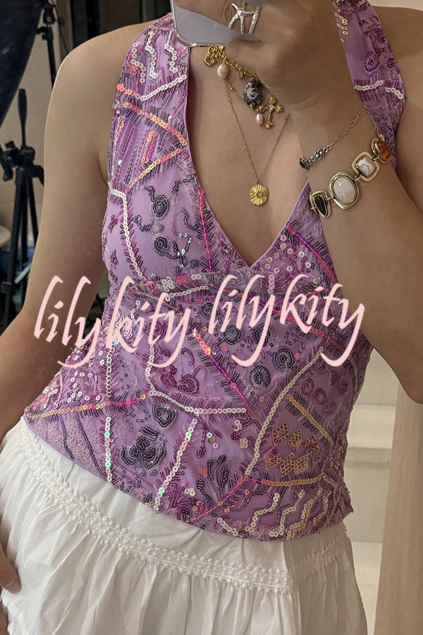 Fashion Sequined Casual V-neck Backless Slim Vest