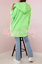 Solid Color Loose Hooded Zip-up Casual Sports Jacket
