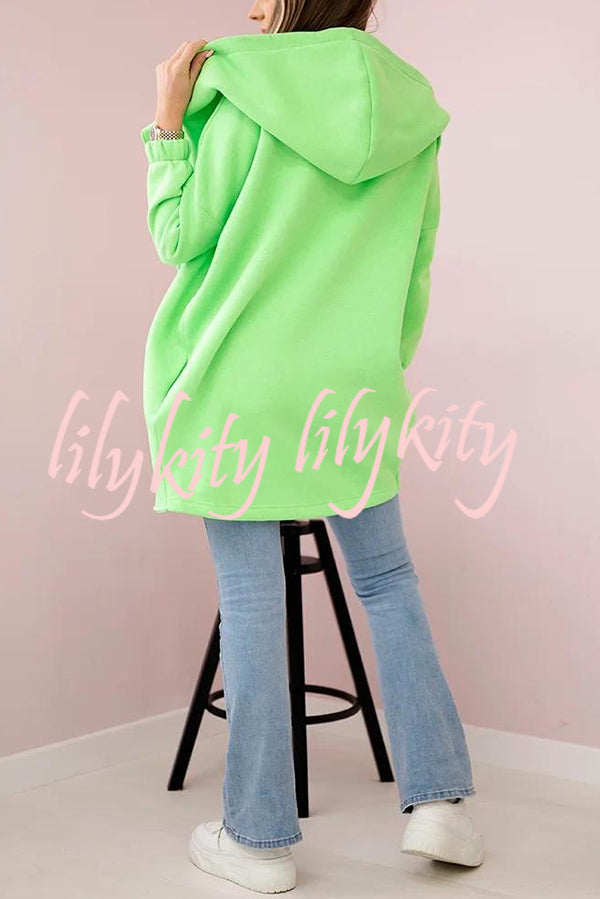 Solid Color Loose Hooded Zip-up Casual Sports Jacket