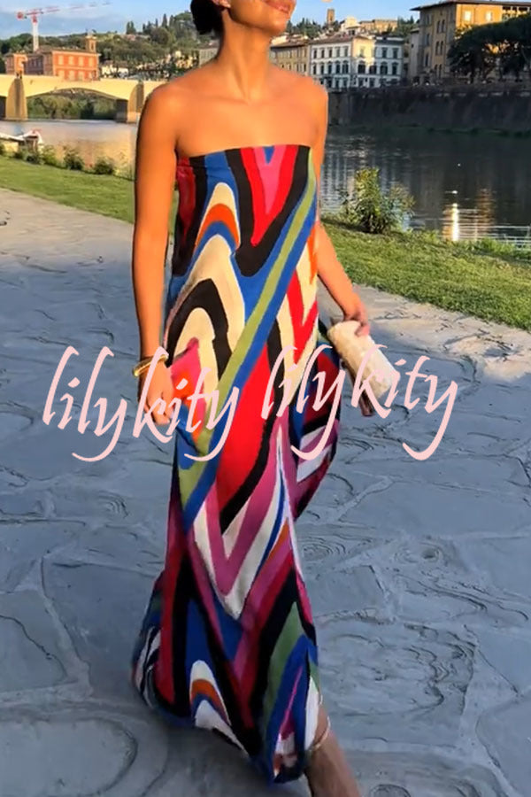 Kennedy Unique Print Off Shoulder Side Slit H-line Maxi Dress