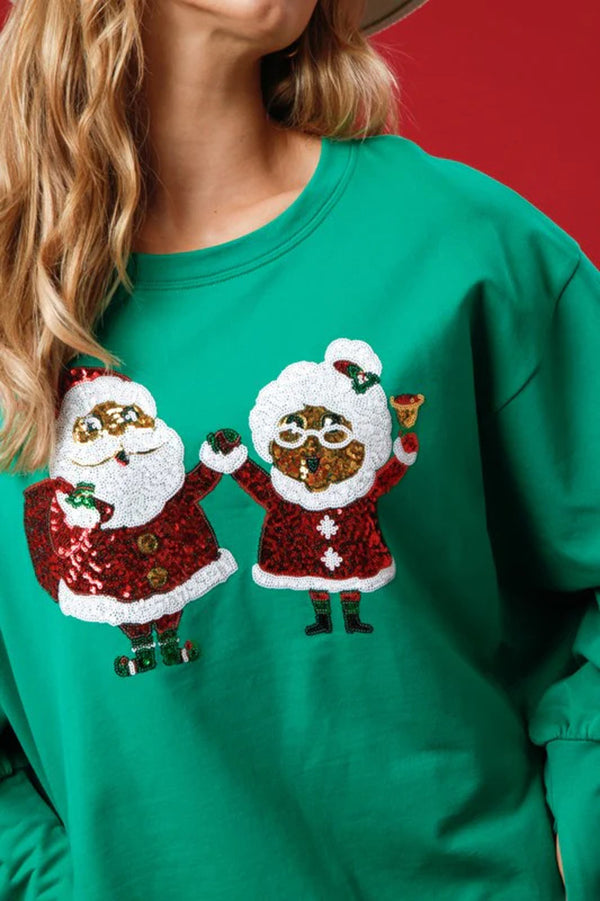 Christmas Santa Sequined Casual Loose Long Sleeve Sweatshirt