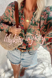 Unique Printed Loose Resort Long Sleeve Shirt