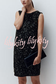 Glam Season Velvet Sequin Back Oversized Bow Design Sleeveless Loose Mini Dress