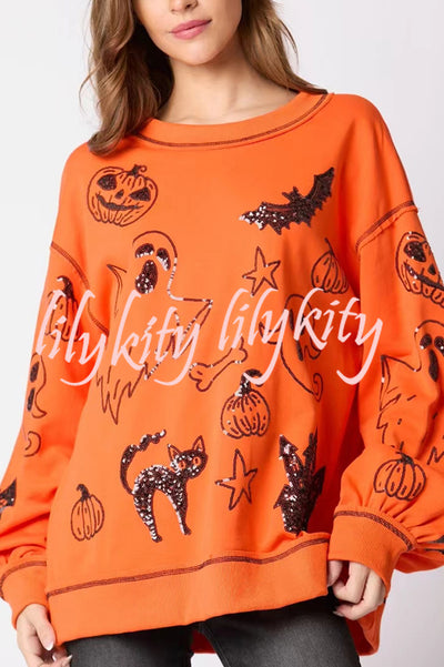 Halloween Graffiti Sequined Loose Casual Sweatshirt