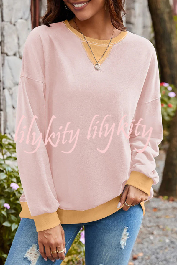 Fashionable Contrasting Color Loose Long-sleeved Casual Sweatshirt