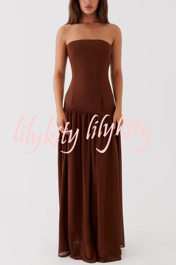 Eden Patchwork Semi-sheer Chiffon Strapless Maxi Dress