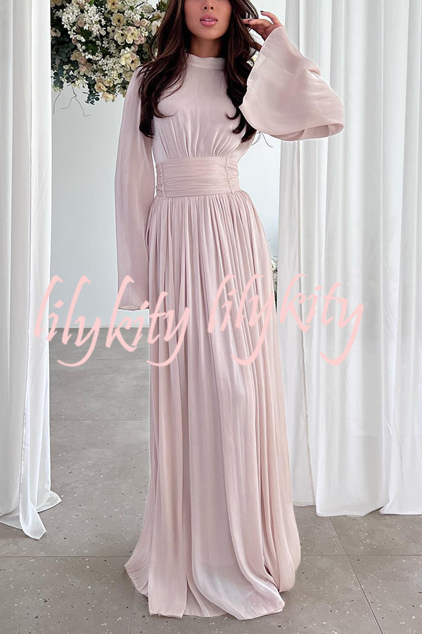 Stylish and Elegant Waist-tie Back Pleated Maxi Dress