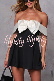 Make A Toast Colorblock Off Shoulder Satin Bow Mini Dress