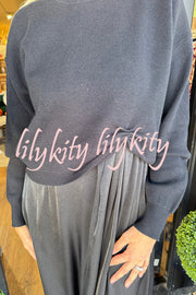 Practical Fashion Knit Ruched Sweater and Satin Stretch Tank Midi Dress Two-piece Set