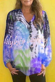 Fashionable Gradient Tie-dye V-neck Long-sleeved Casual Shirt