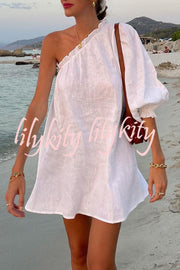 A Moment for Beach Linen Blend One Shoulder Loose Mini Dress