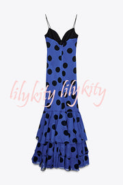 Eliora Mesh Polka Dot Print Gathered Bust Layered Fishtail Hem Maxi Dress