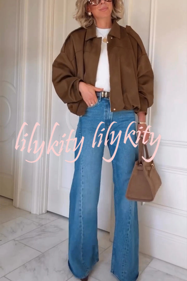 Fashion Lapel Long-sleeved Casual Bomber Jacket