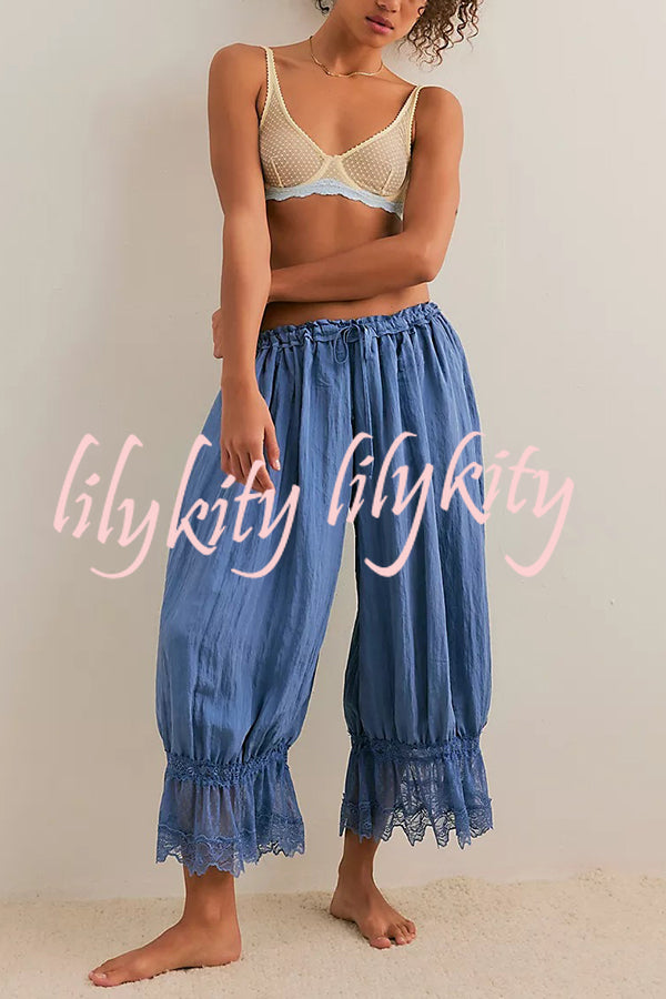 Pastoral Style Elastic Waist Lace Hem Bloomer Pants
