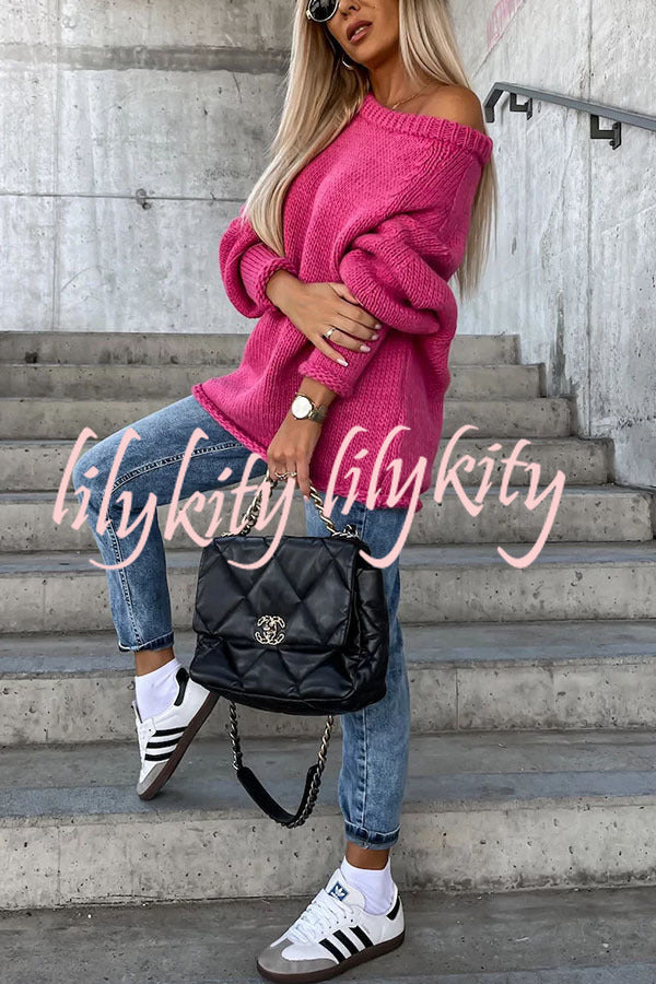 Casual Street Atmosphere Knit Wide Neck Loose Sweater