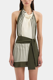 Summer Event⁠ Striped Beads Cowl Neck Backless Tie-up Mini Dress