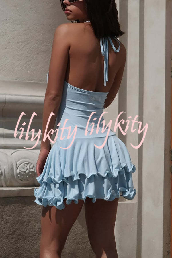 Solid Color Sexy Halter Tie Single Breasted Slim Mini Dress
