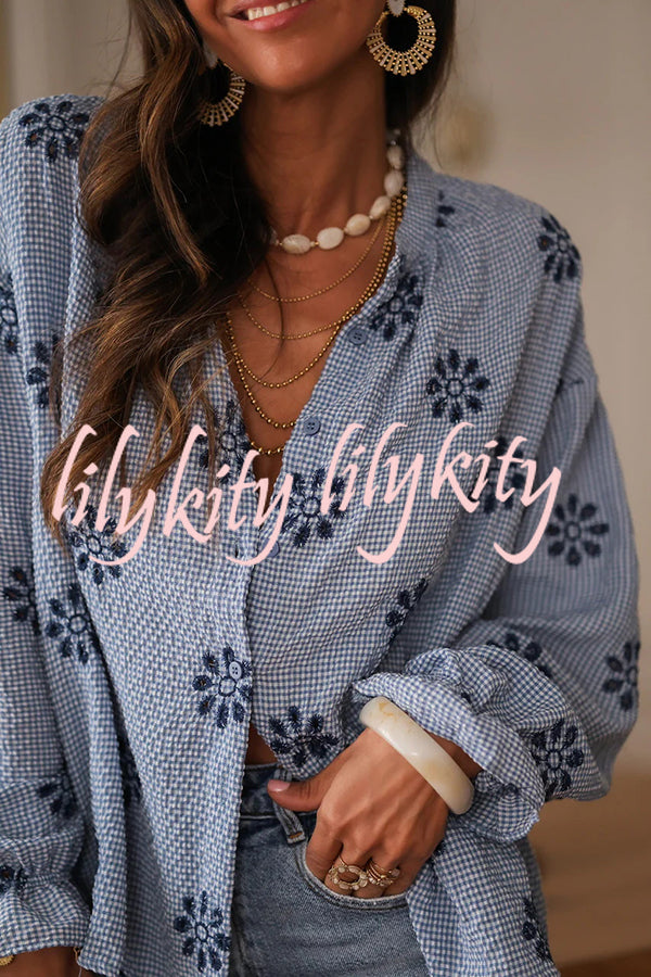 Fashionable Embroidered Floral Casual Long-Sleeved Loose Top