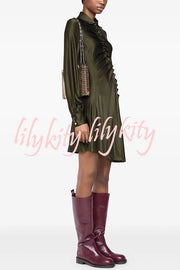 Marvis Button-embellished Long Sleeve Asymmetrical Drape Shirt Midi Dress