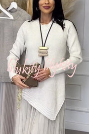 Jensine Ribbed Knit Long Sleeve Irregular Hem Loose Sweater